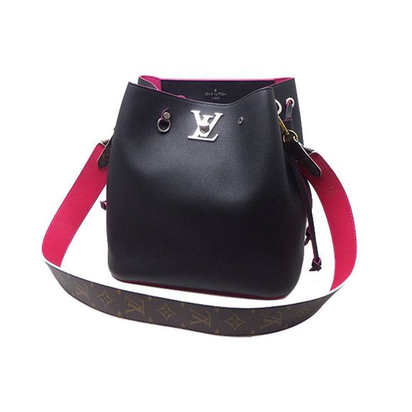 Louis Vuitton Lock Me Bucket Shoulder Bag Black Pink - Picture 1 of 7